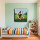 Good Shepherd with Lambs in a Green Valley – Kids room
