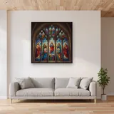 Cathedral Stained Glass Saints Window – displayed in a living room