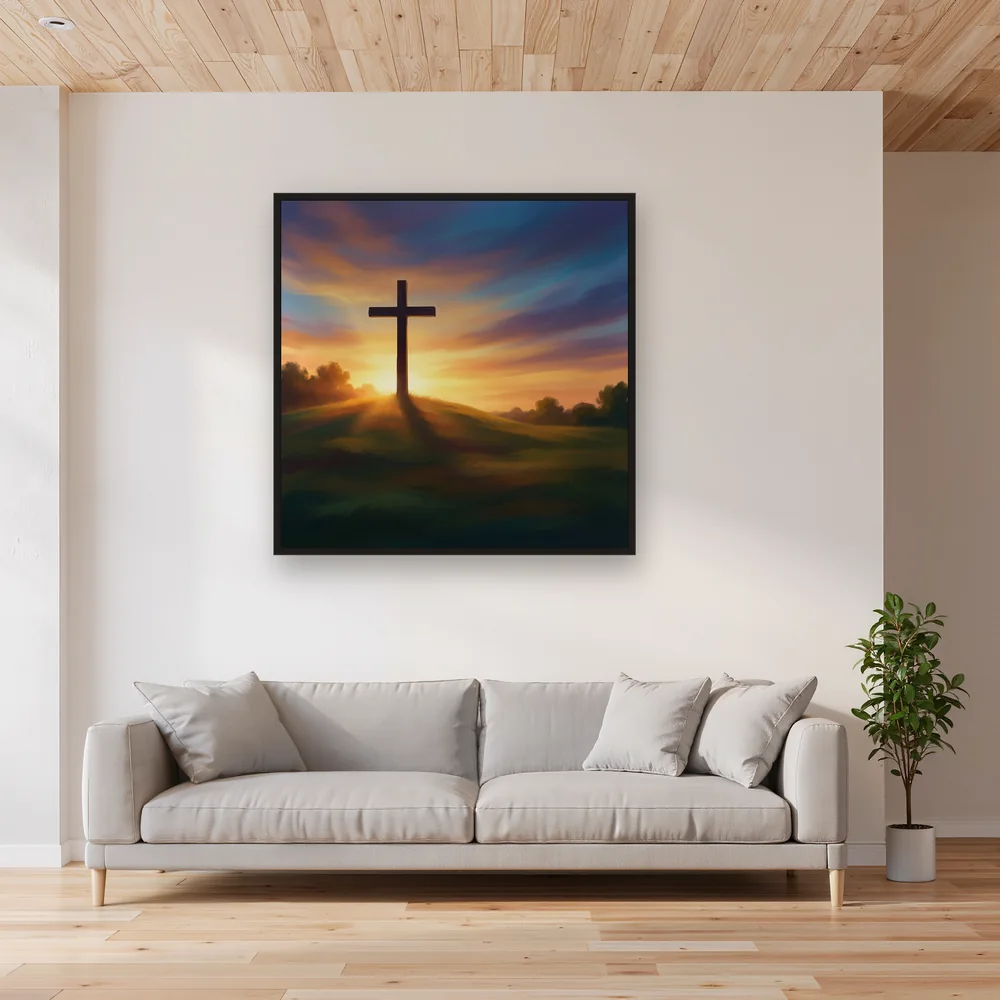 Golden Sunrise Cross on Hill – Living room