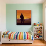 Lone Cowboy Silhouette at Sunset – Kids room