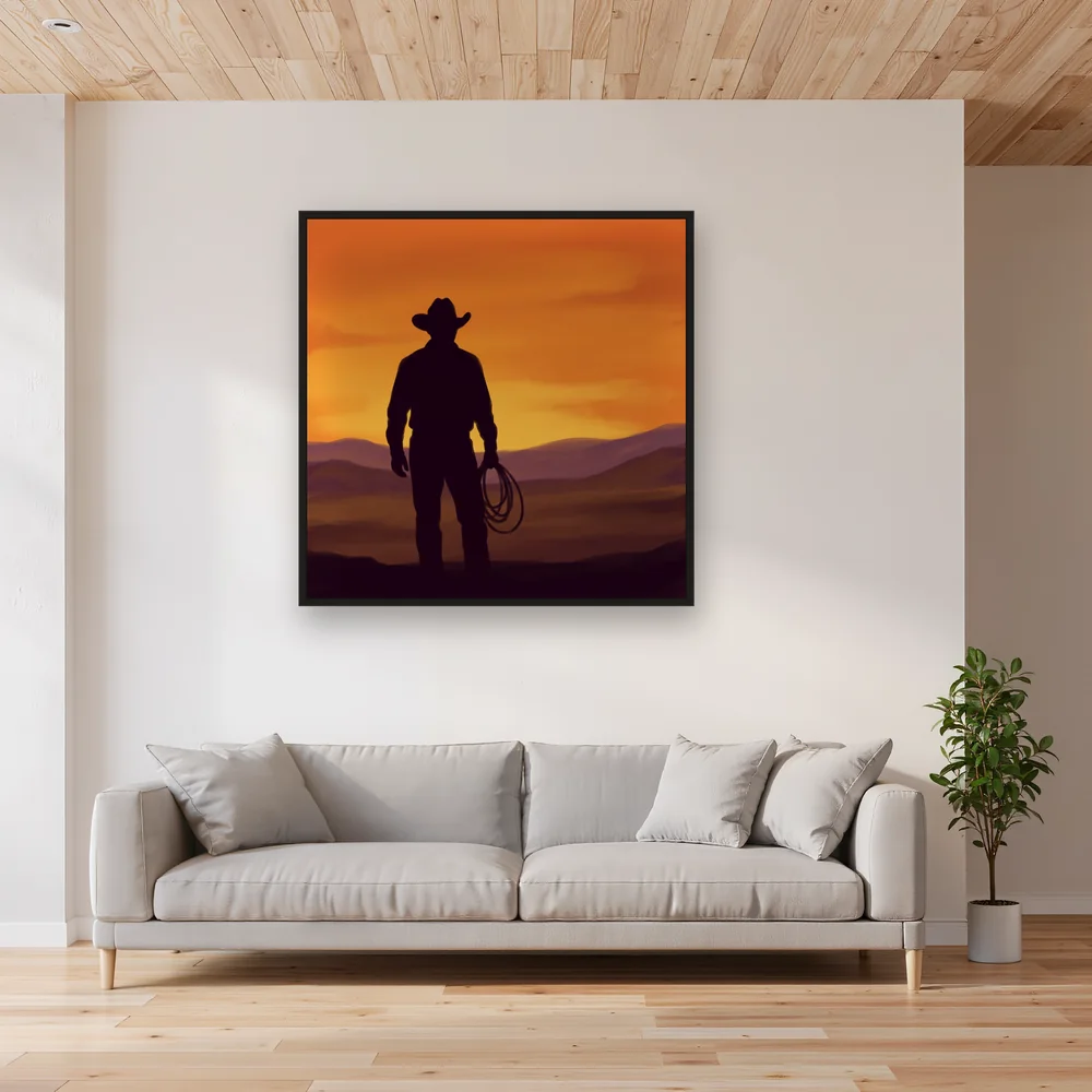 Lone Cowboy Silhouette at Sunset – Living room
