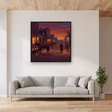 Western Saloon Street at Dusk – displayed in a living room