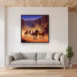 Wild Mustangs in Desert Canyon – displayed in a living room