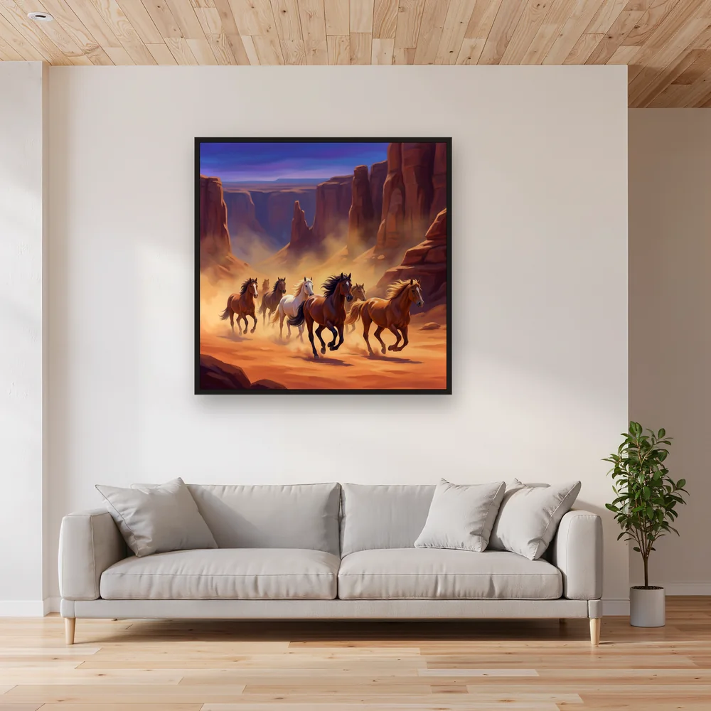 Wild Mustangs in Desert Canyon – Living room