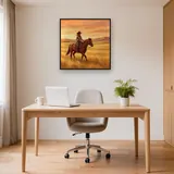 Cowgirl Riding Across Golden Prairie – Office