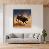 Rodeo Bull Rider in Dust – displayed in a living room