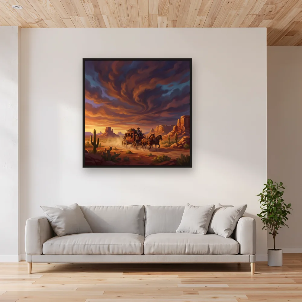 Stagecoach Under a Stormy Desert Sky – Living room