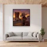 Cowboy Boots Hat and Saddle at Sunrise – displayed in a living room
