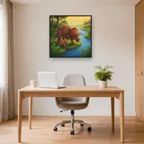 Triceratops-Mutter mit Baby am Fluss – Büro
