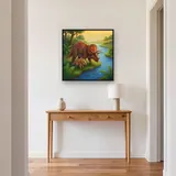Triceratops-Mutter mit Baby am Fluss – Flur
