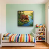 Triceratops-Mutter mit Baby am Fluss – Kinderzimmer