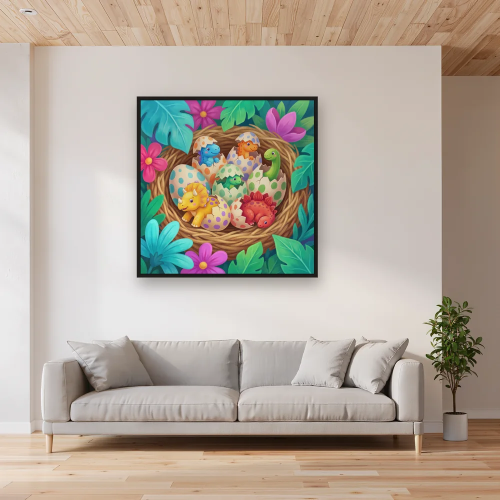 Hatchling Dinosaurs in a Cozy Nest – Living room