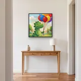 Friendly Green Dinosaur with Balloons – Hallway