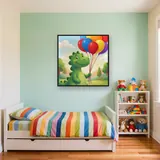 Friendly Green Dinosaur with Balloons – Kids room