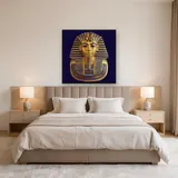 Golden Pharaoh Mask on Midnight Blue – Bedroom