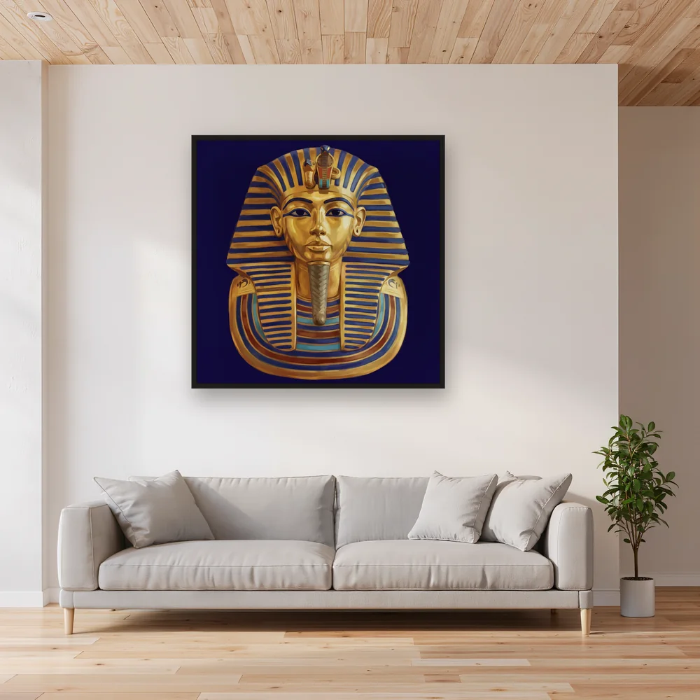 Golden Pharaoh Mask on Midnight Blue – Living room