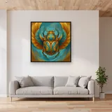 Golden Turquoise Scarab Beetle Ornament – displayed in a living room