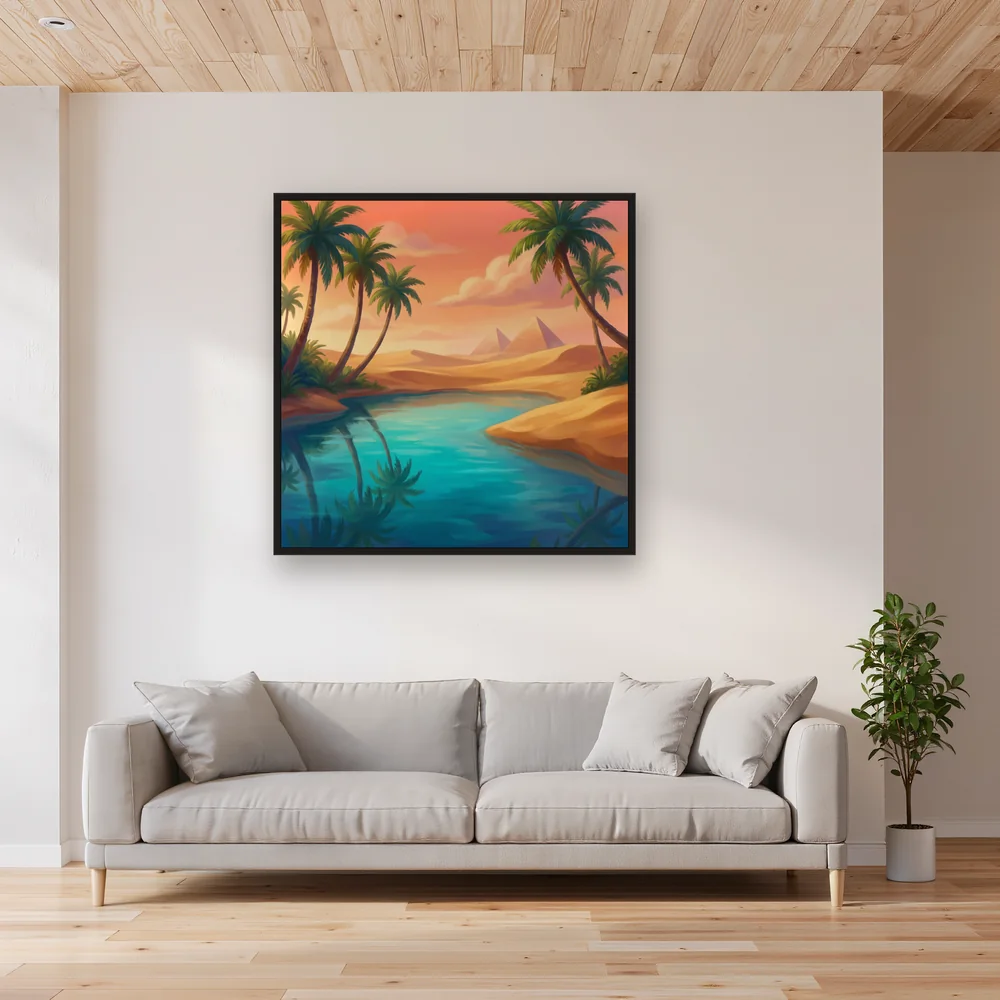 Golden Palm Oasis Before Ancient Pyramids – Living room
