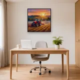 Red Tractor Plowing Golden Field – Office