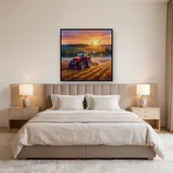Red Tractor Plowing Golden Field – Bedroom
