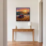 Red Tractor Plowing Golden Field – Hallway