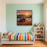 Red Tractor Plowing Golden Field – Kids room