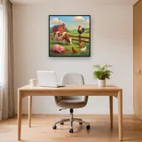 Cheerful Farmyard with Rooster and Pig – Office