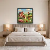 Cheerful Farmyard with Rooster and Pig – Bedroom