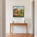 Cheerful Farmyard with Rooster and Pig – Hallway