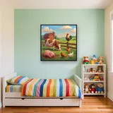 Cheerful Farmyard with Rooster and Pig – Kids room