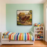 Chevaux de trait et charrette de foin – Enfant