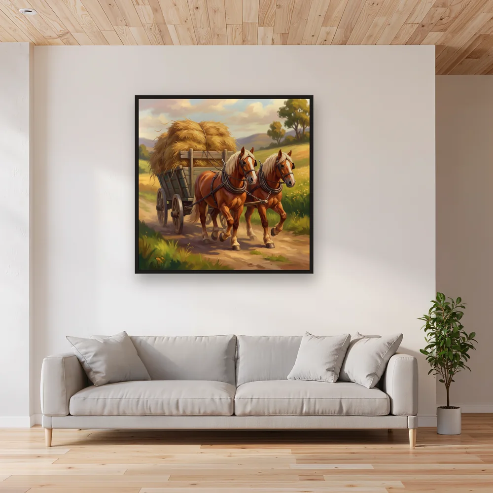 Chevaux de trait et charrette de foin – Salon