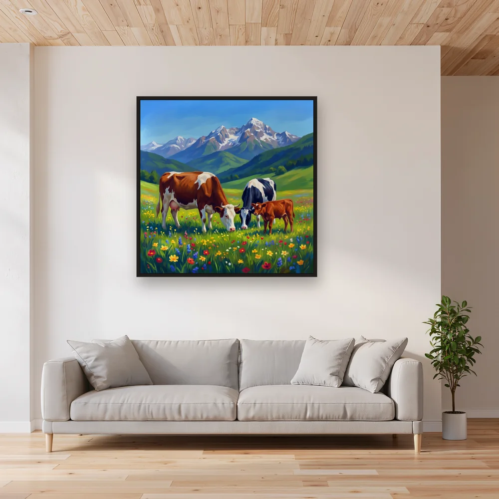 Alpine Meadow Cow Family – Living room