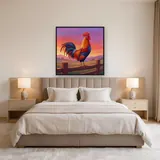 Rooster Crowing on Fence at Dawn – Bedroom