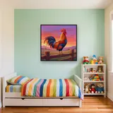 Rooster Crowing on Fence at Dawn – Kids room