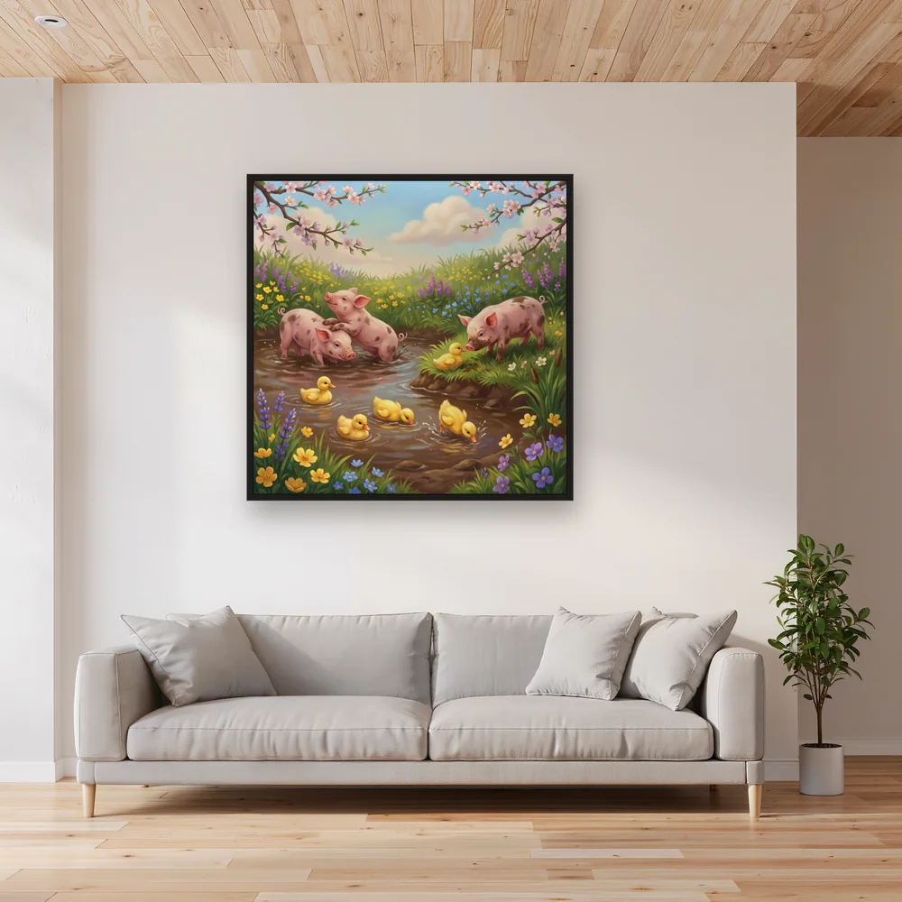 Piglets and Ducklings by the Spring Pond – Living room