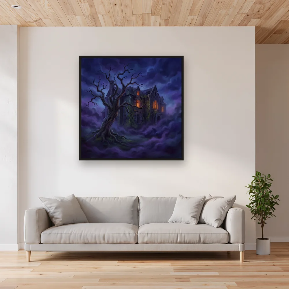 Haunted Mansion with Glowing Windows – Living room