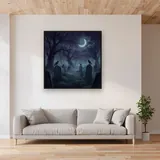 Ravens Over Crescent Moon Graveyard – displayed in a living room