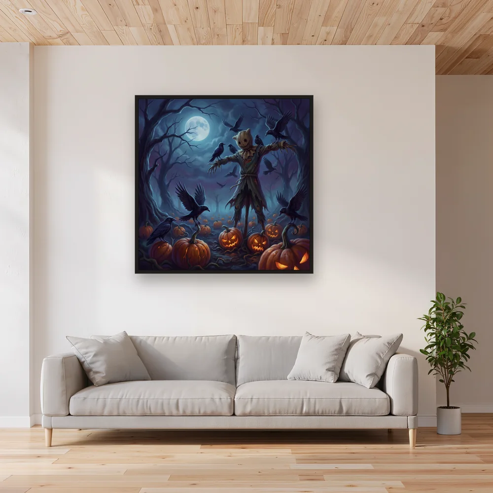 Moonlit Pumpkin Patch with Scarecrow – Living room