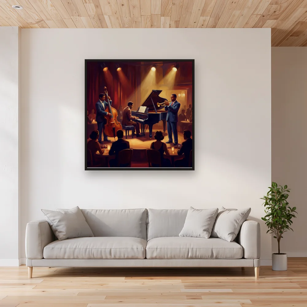 Midnight Jazz Trio in Warm Club Light – Living room