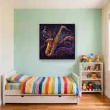 Golden Saxophone with Swirling Notes – Kids room