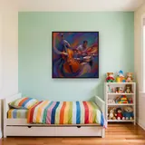 Double Bass and Drummer in Swirling Motion – Kids room
