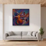 Double Bass and Drummer in Swirling Motion – displayed in a living room