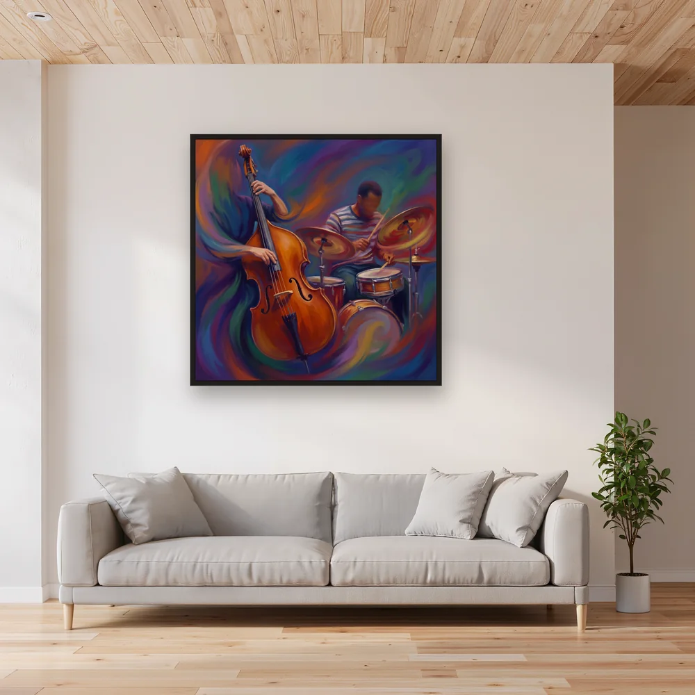 Double Bass and Drummer in Swirling Motion – Living room