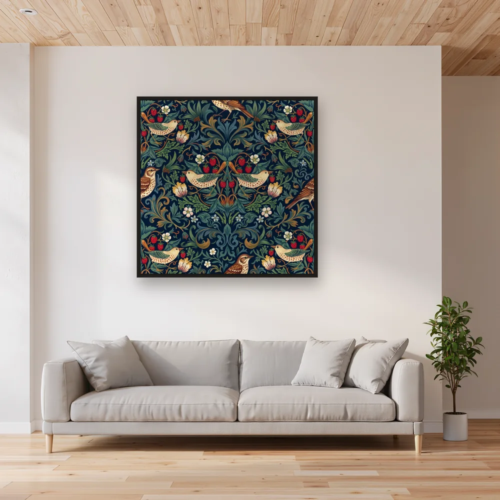 Thrushes and Strawberries on Dark Blue – Living room