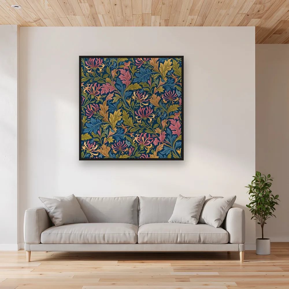 Pink Blue Ochre Honeysuckle Pattern – Living room