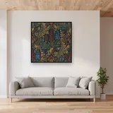 Larkspur Blue and Rust Floral Pattern – displayed in a living room