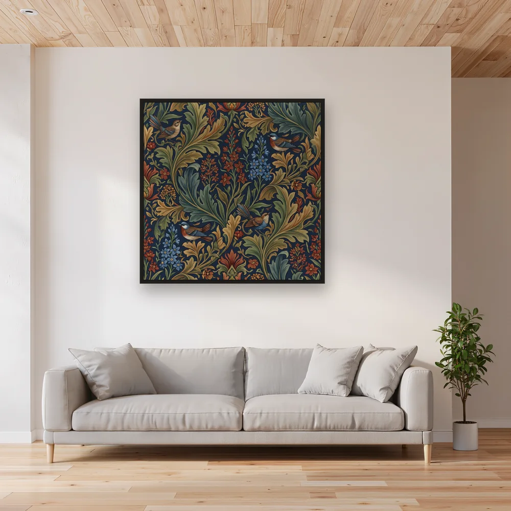 Larkspur Blue and Rust Floral Pattern – Living room
