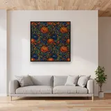 Orange and Navy Chrysanthemum Pattern – displayed in a living room
