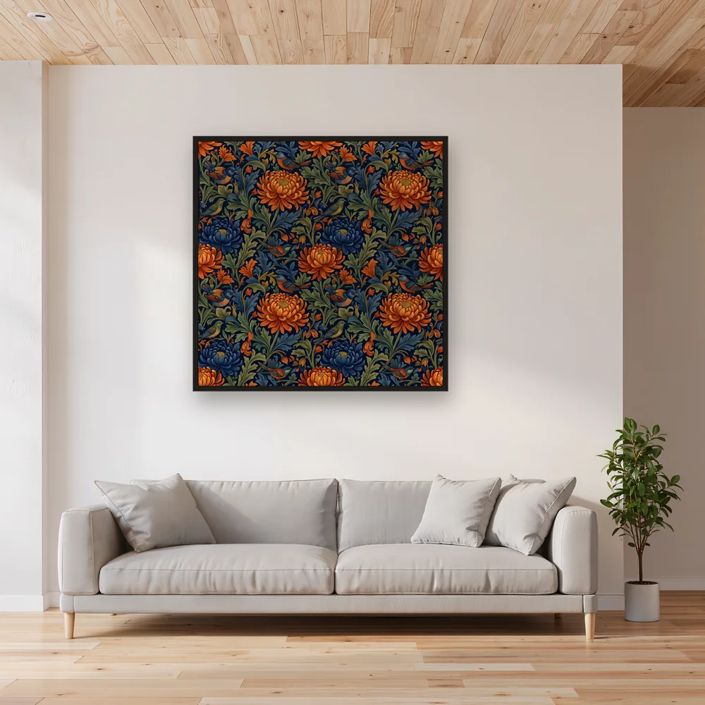 Orange and Navy Chrysanthemum Pattern – Living room